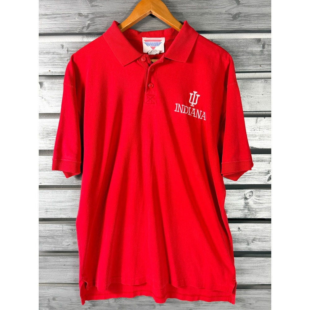 Vintage 90s Dodger Indiana University Hoosiers Polo Shirt Mens L/M Red Cotton IU